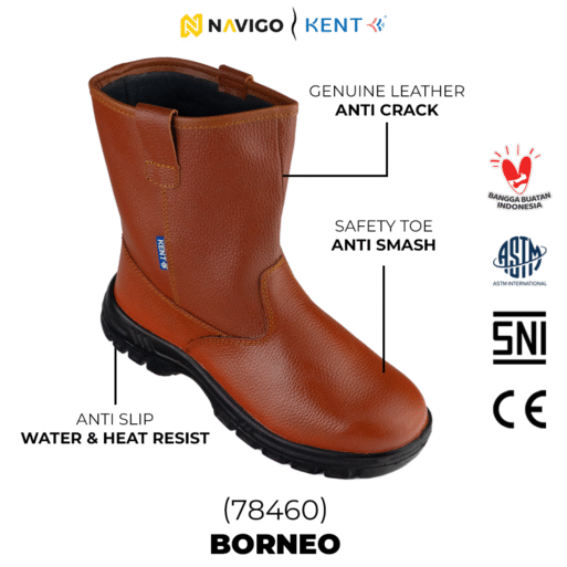Sepatu Safety Shoes Pria Wanita Kulit Asli KENT Navigo Store Ujung Besi Slip Resist Standar SNI ASTM CE Size 37 - 45