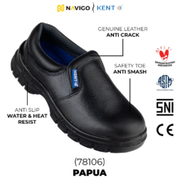 Sepatu Safety Shoes Pria Wanita Kulit Asli KENT Navigo Store Ujung Besi Slip Resist Standar SNI ASTM CE Size 37 - 45
