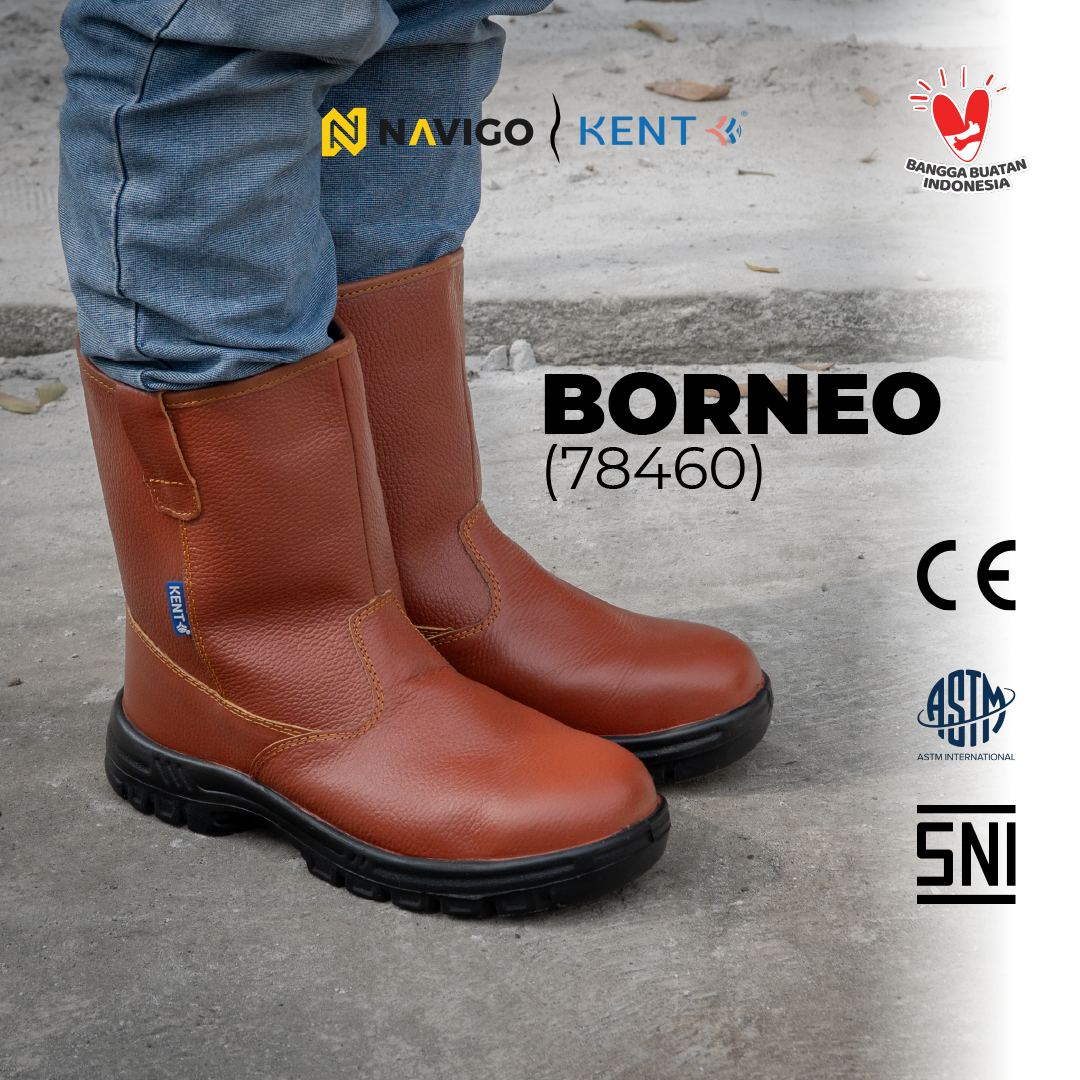Sepatu Safety Shoes Pria Wanita Kulit Asli KENT Navigo Store Ujung Besi Slip Resist Standar SNI ASTM CE Size 37 - 45