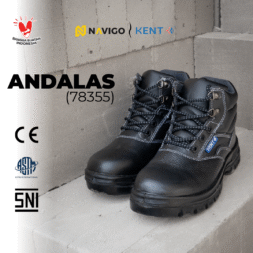 Sepatu Safety Shoes Pria Wanita Kulit Asli KENT Navigo Store Ujung Besi Slip Resist Standar SNI ASTM CE Size 37 - 45