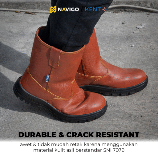 Sepatu Safety Shoes Pria Wanita Kulit Asli KENT Navigo Store Ujung Besi Slip Resist Standar SNI ASTM CE Size 37 - 45
