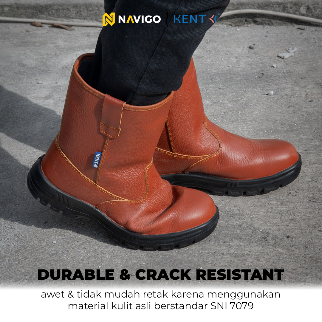 Sepatu Safety Shoes Pria Wanita Kulit Asli KENT Navigo Store Ujung Besi Slip Resist Standar SNI ASTM CE Size 37 - 45