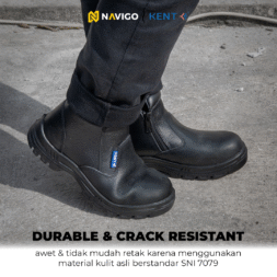 Sepatu Safety Shoes Pria Wanita Kulit Asli KENT Navigo Store Ujung Besi Slip Resist Standar SNI ASTM CE Size 37 - 45