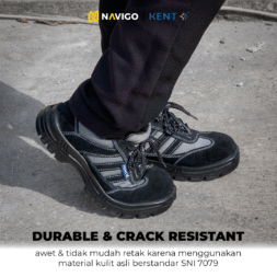 Sepatu Safety Shoes Pria Wanita Kulit Asli KENT Navigo Store Ujung Besi Slip Resist Standar SNI ASTM CE Size 37 - 45
