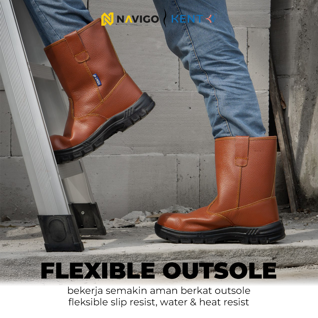 Sepatu Safety Shoes Pria Wanita Kulit Asli KENT Navigo Store Ujung Besi Slip Resist Standar SNI ASTM CE Size 37 - 45
