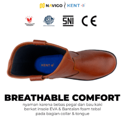 Sepatu Safety Shoes Pria Wanita Kulit Asli KENT Navigo Store Ujung Besi Slip Resist Standar SNI ASTM CE Size 37 - 45