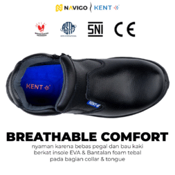 Sepatu Safety Shoes Pria Wanita Kulit Asli KENT Navigo Store Ujung Besi Slip Resist Standar SNI ASTM CE Size 37 - 45