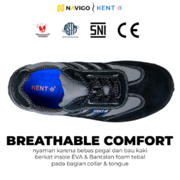 Sepatu Safety Shoes Pria Wanita Kulit Asli KENT Navigo Store Ujung Besi Slip Resist Standar SNI ASTM CE Size 37 - 45