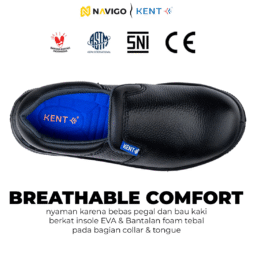 Sepatu Safety Shoes Pria Wanita Kulit Asli KENT Navigo Store Ujung Besi Slip Resist Standar SNI ASTM CE Size 37 - 45
