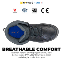 Sepatu Safety Shoes Pria Wanita Kulit Asli KENT Navigo Store Ujung Besi Slip Resist Standar SNI ASTM CE Size 37 - 45